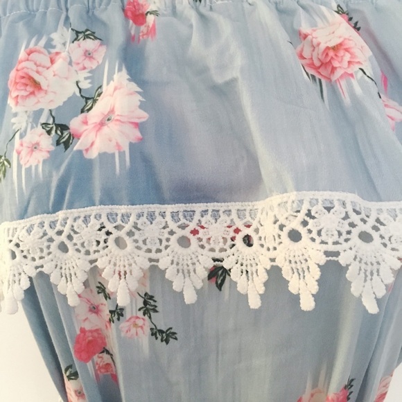 Floral Denim Loom Off The Shoulder Dress - Picture 7 of 8